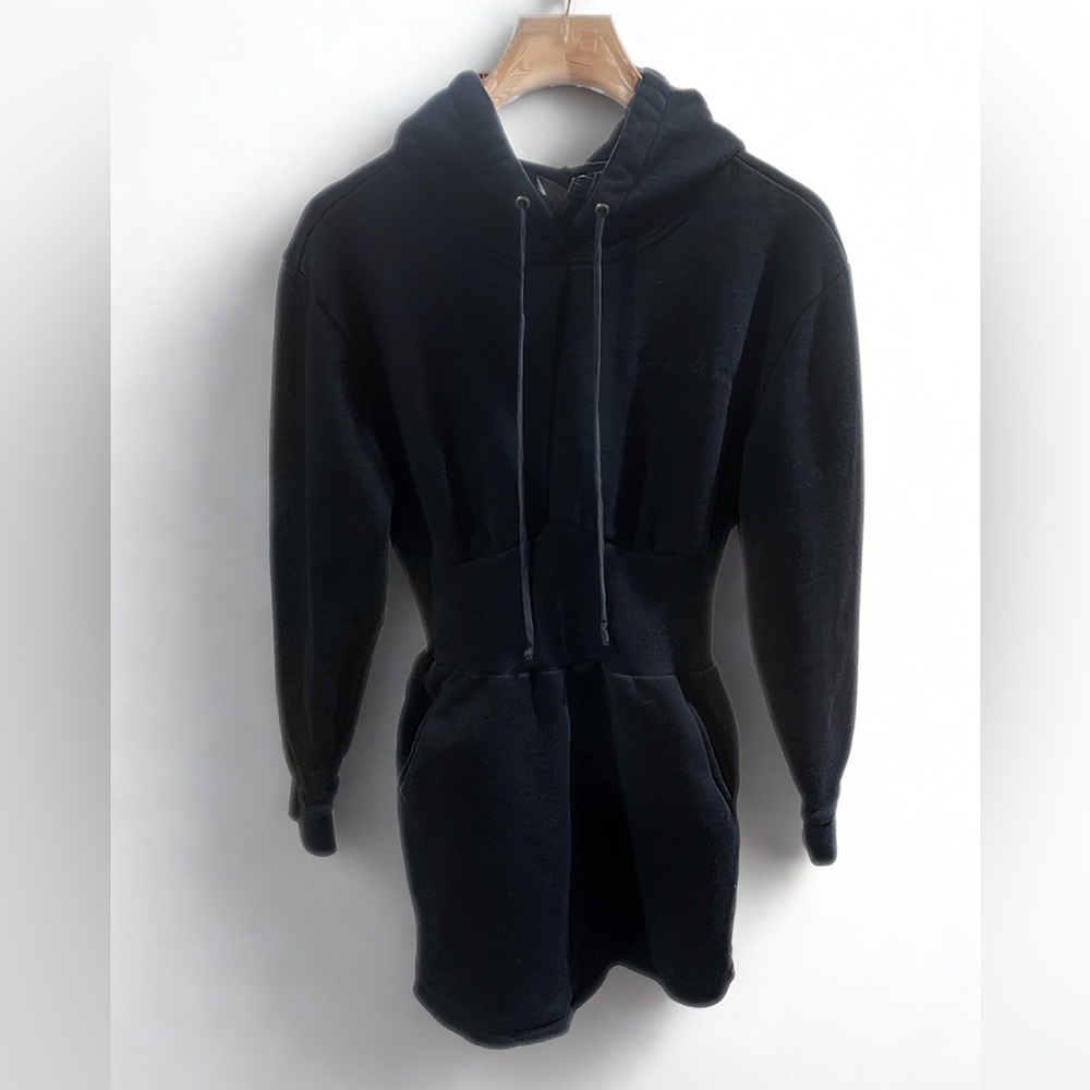 Fleur du Mal Black Hooded Mini Dress With Corseted Waist